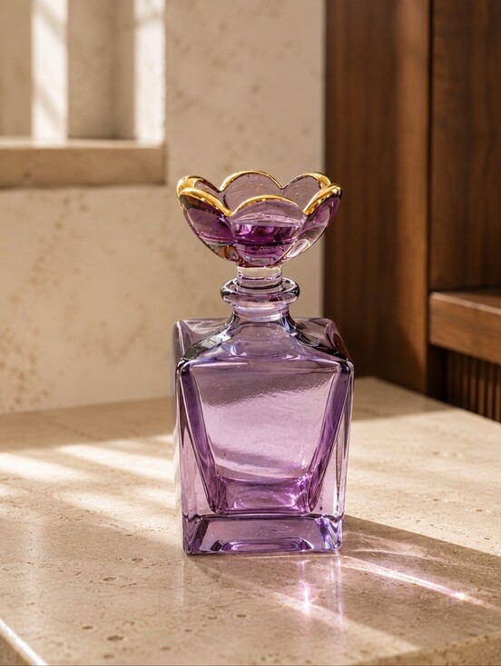 Same Cristallerie Other - Same Cristallerie Amethyst Lead Crystal Perfume Bottle Gold Flower Stopper